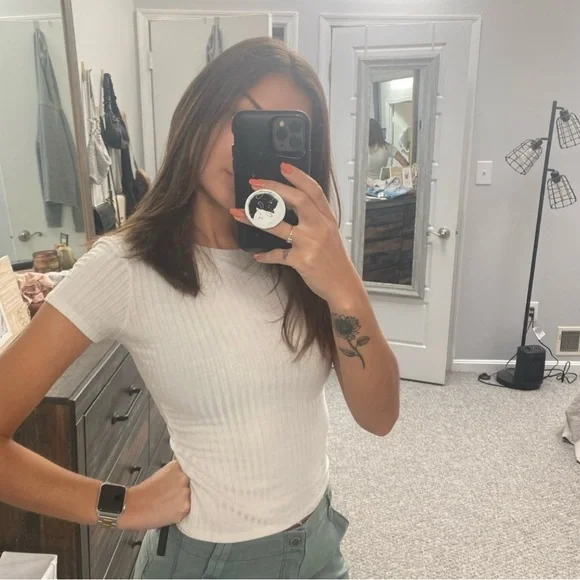 Free People Baby Rib Tee Ivory Sz M - Picture 3 of 8